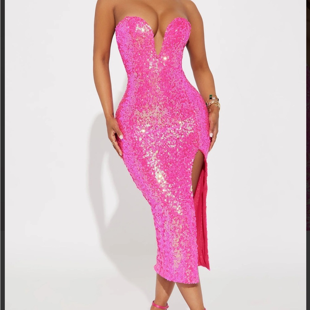 NWT Fashion Nova Catalina Sequin Midi Dress Pink Size 1X